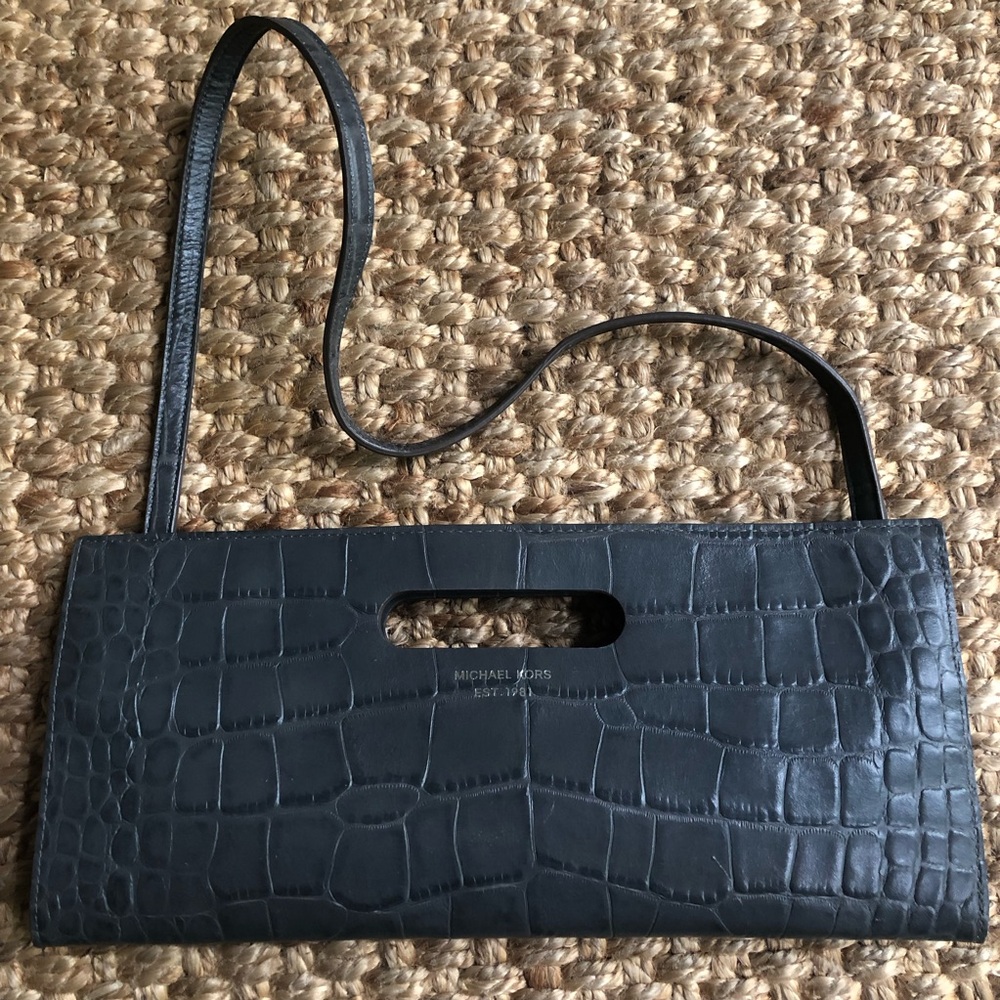 New: Michael Kors Tilda Clutch w Optional Strap. Moc Croc Embossed Leather.